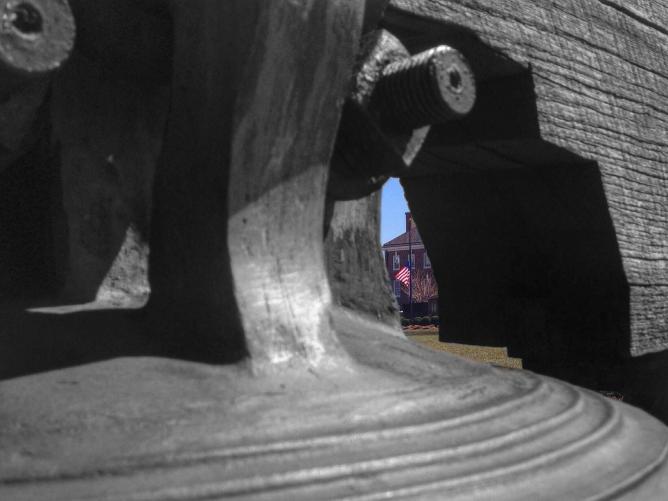‘The Distance of History (Explored)’ (close-up of Liberty Bell with American flag)